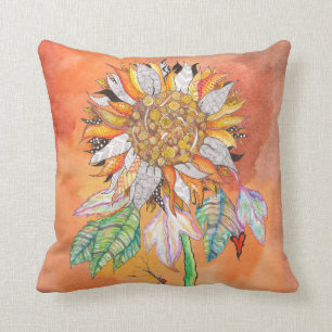 Whimsical and Colourful Sunflower  Throw Pillow