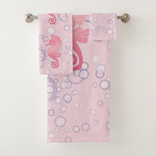 Whimsical and Cute Seahorse Artwork Bath Towel Set