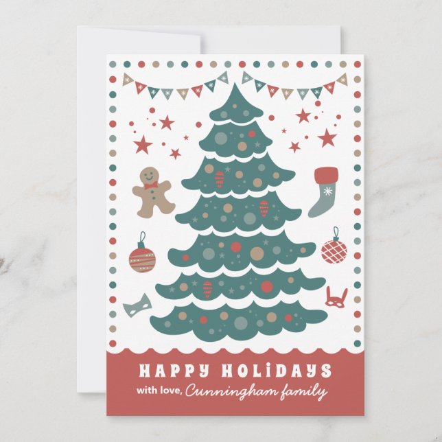 Whimsical and Fun Christmas Pine Tree Holiday Card (Front)
