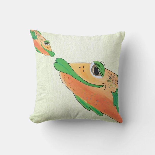 Whimsical and Funky Adorable Fish Art Throw Pillow (Front)