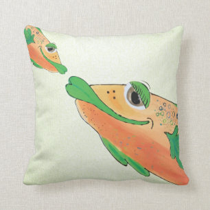 Whimsical and Funky Adorable Fish Art Throw Pillow