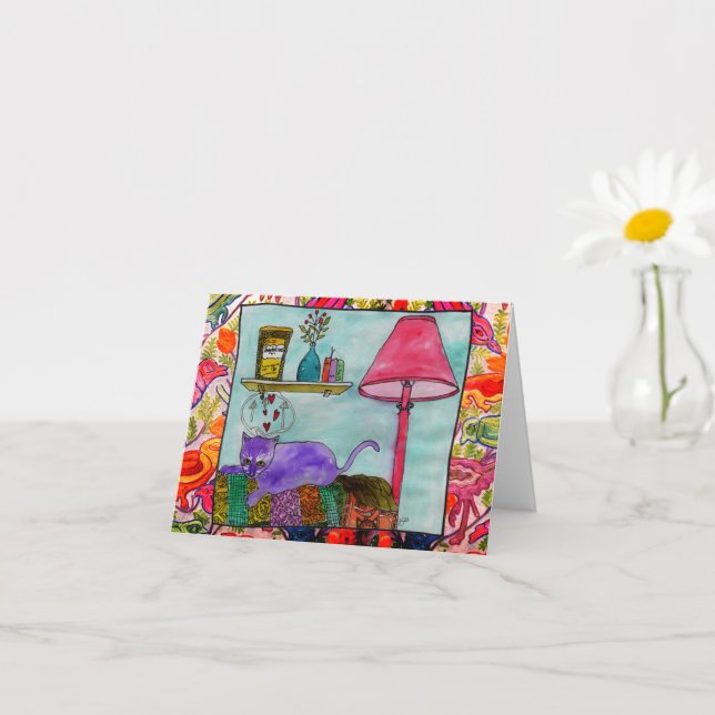 Whimsical and Funny Cat Painting Greeting Cards (Small Plant)