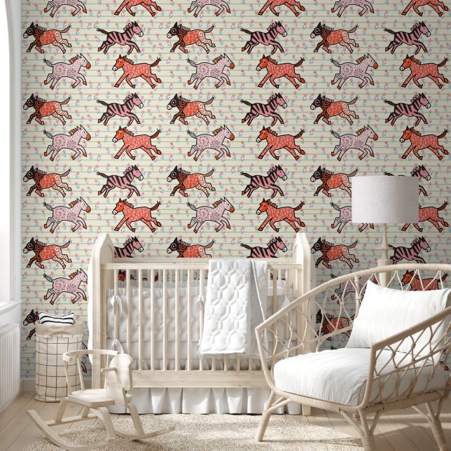 Whimsical and playful stylized zebras wallpaper (Kids)