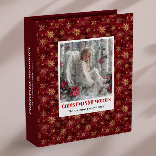 Whimsical Angel Poinsettia Red Gold memory album Binder