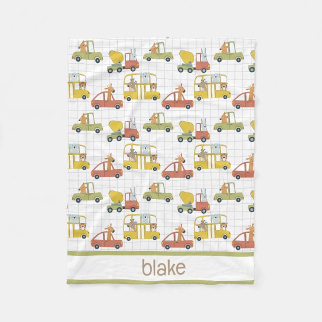Whimsical Animal Friends Driving Vehicles  Fleece Blanket (Front)