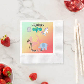 Whimsical Animal Parade Green Yellow Orange Napkin
