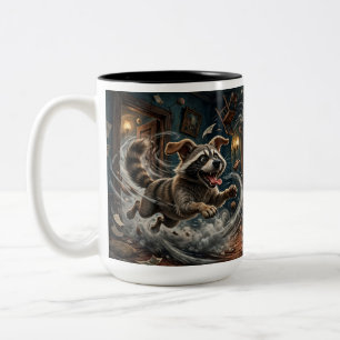 Whimsical Animal Tea Time – Calm Cat & Raccoon Dog Two-Tone Coffee Mug