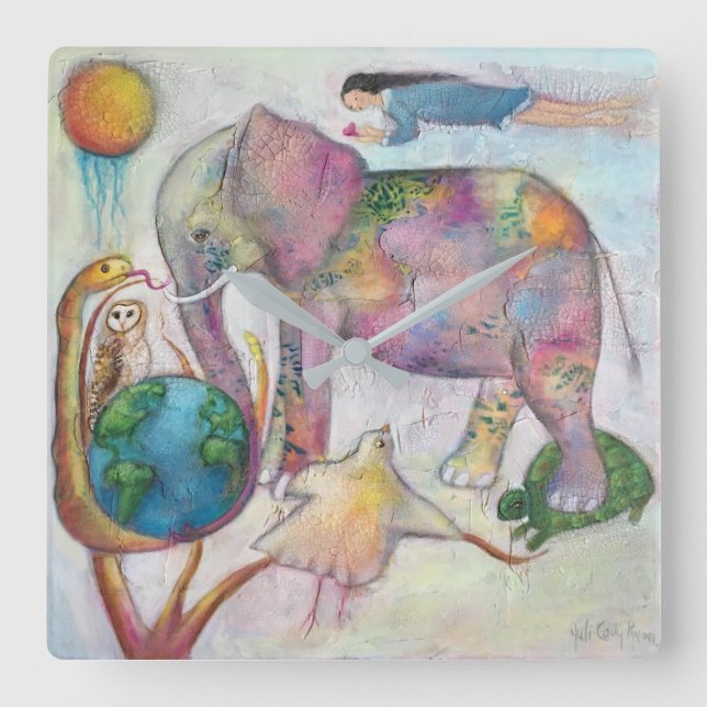 Whimsical Animals Art Square Wall Clock (Front)