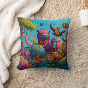Whimsical Animals Extraordinary Adventures Throw Pillow