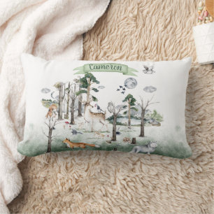 Whimsical Animals in the Woodland Customizable Lumbar Pillow