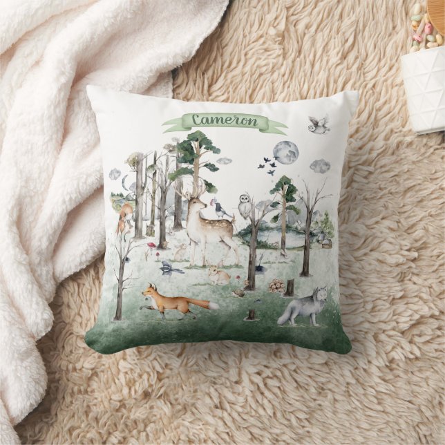 Whimsical Animals in the Woodland Customizable Throw Pillow (Blanket)
