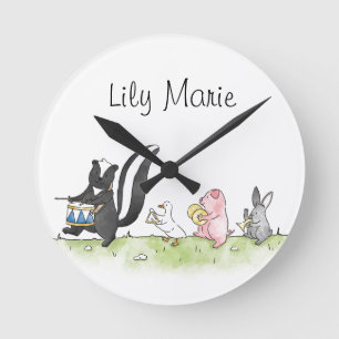 Whimsical Animals Marching Band Personalized Round Clock