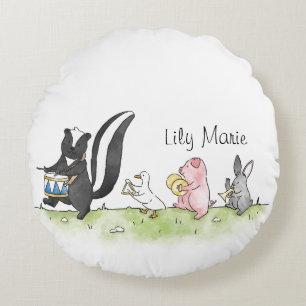 Whimsical Animals Marching Band Personalized Round Pillow