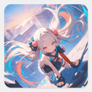Whimsical Anime Girl in Motion Square Sticker