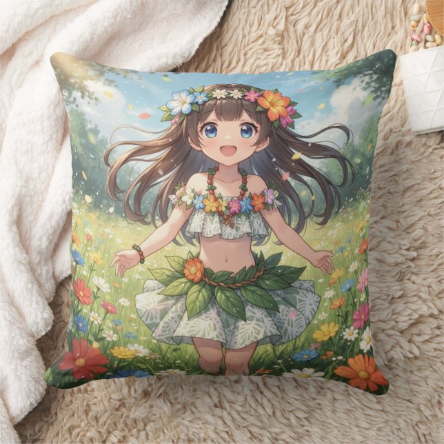 Whimsical Anime Girl  Throw Pillow (Blanket)