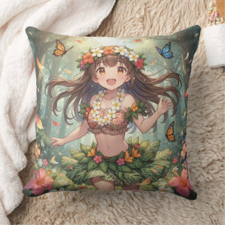 Whimsical Anime Girl Throw Pillow