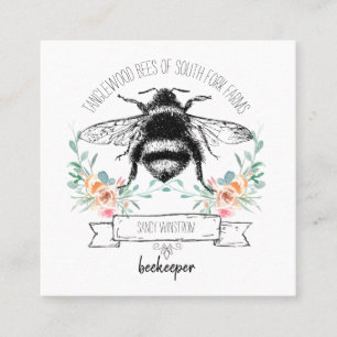 Whimsical Apiary Elegant Honey Bee Logo Beekeeper Square Business Card