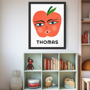 Whimsical Apple CUSTOM BABY NAME Art Poster