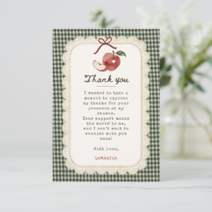 whimsical apple vintage gingham bridal shower thank you card