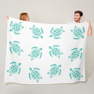 Whimsical Aqua Blue Sea Turtles Nautical Pattern Fleece Blanket