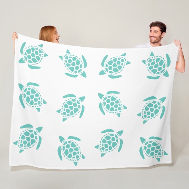 Whimsical Aqua Blue Sea Turtles Nautical Pattern   Fleece Blanket (In Situ)