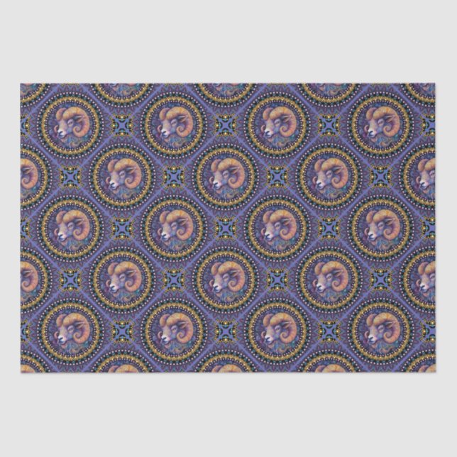 Whimsical Aries Astrology Mandala Geometric Tile Tissue Paper (Front)