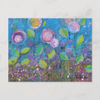 Whimsical art, bright flowers in beautiful garden.