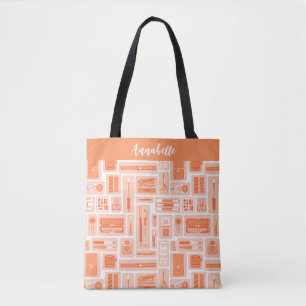 Whimsical Art Supplies Pattern Peach Orange  Tote Bag