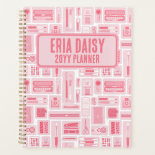 Whimsical Art Supplies Pattern Pink Planner