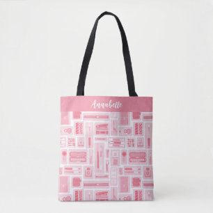 Whimsical Art Supplies Pattern Pink Tote Bag