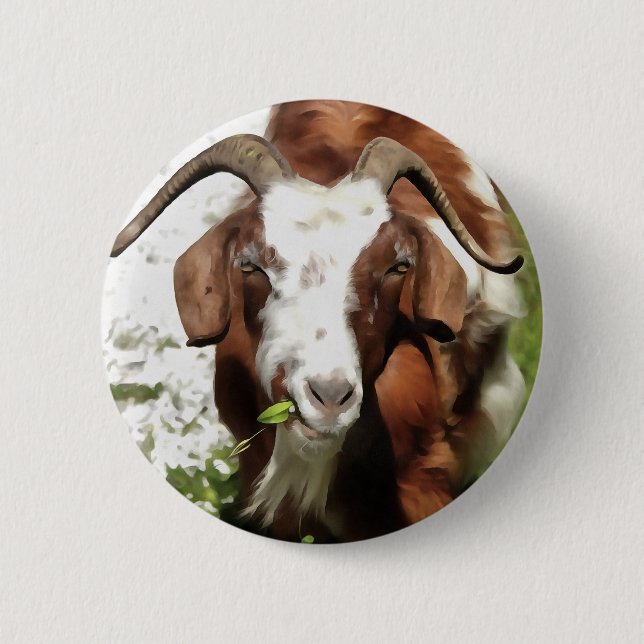 Whimsical Artistic Portrait Of A Goat Grazing 2 Inch Round Button (Front)