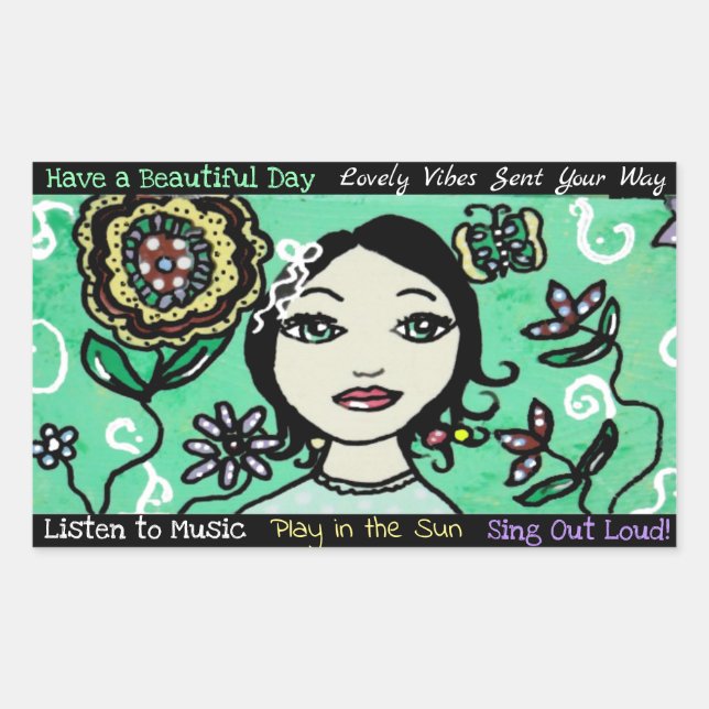 Whimsical Artsy Girl Flowers and Colourful Sticker (Front)