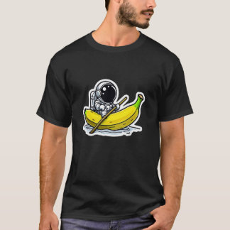 Whimsical Astronaut Rowing a Banana Cartoon T-Shirt