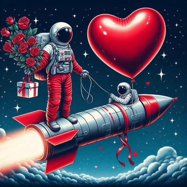 Whimsical Astronaut Valentine's  Holiday Card (Creator Uploaded)