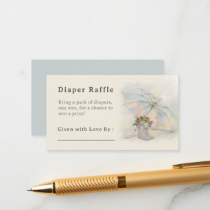 Whimsical Aura Umbrella Floral Boots Diaper Raffle Enclosure Card