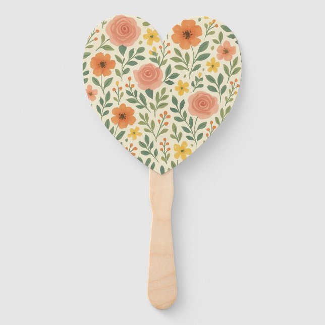 Whimsical Autumn Blooms Pattern Hand Fan (Front)
