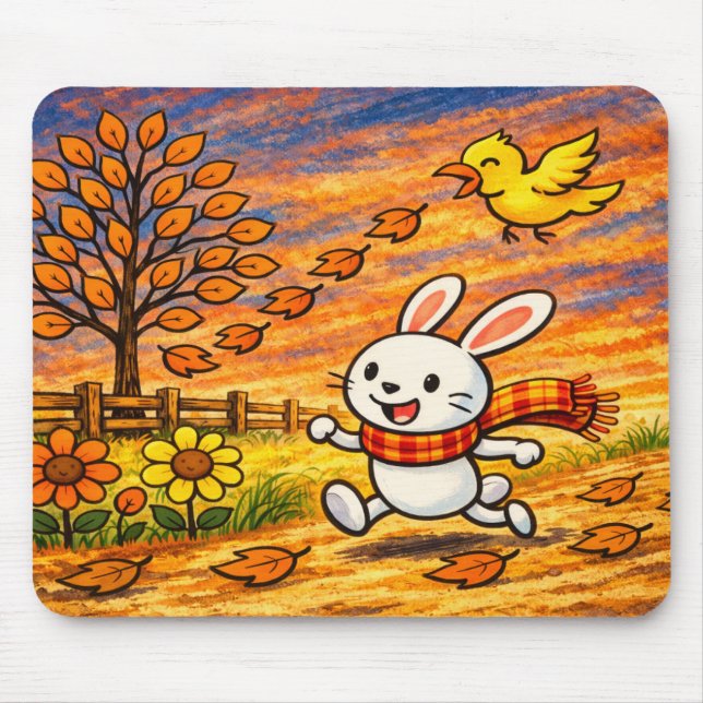 Whimsical Autumn Bunny Mouse Pad (Front)