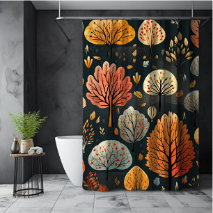 Whimsical autumn fall trees and leaves pattern
