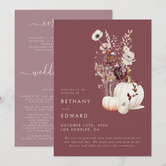 Whimsical Autumn Floral Wedding Program (Front/Back)