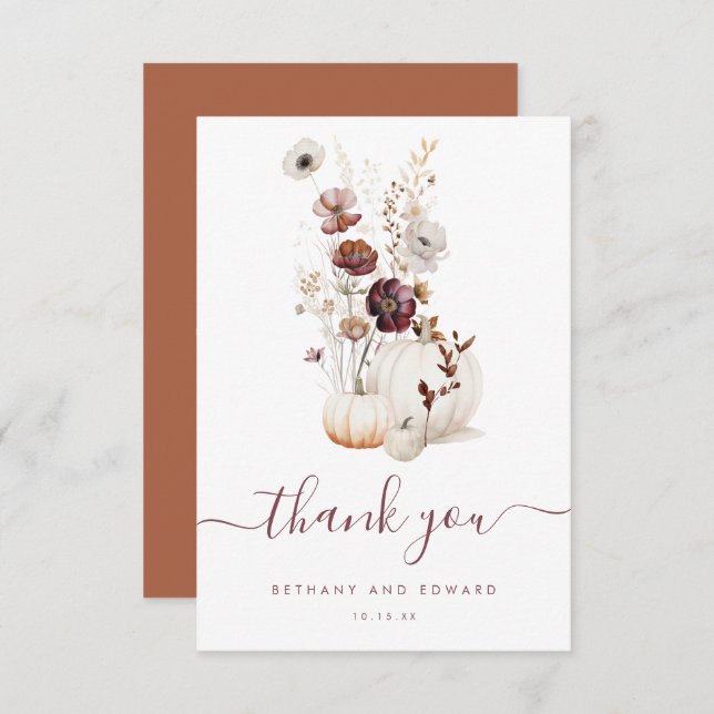 Whimsical Autumn Floral Wedding Thank You Card (Front/Back)