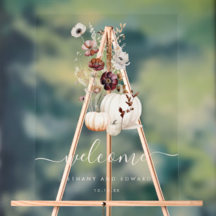 Whimsical Autumn Floral Wedding Welcome Sign