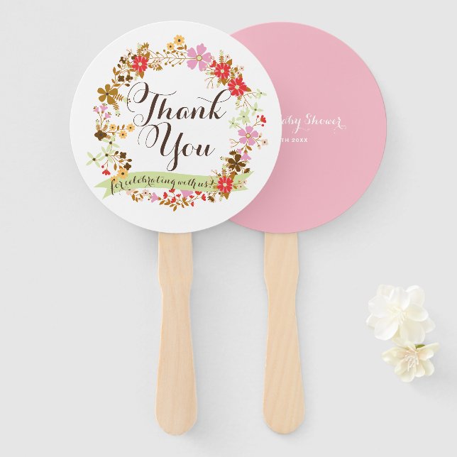 Whimsical Autumn Floral Wreath Thank You Fan (Front and Back)