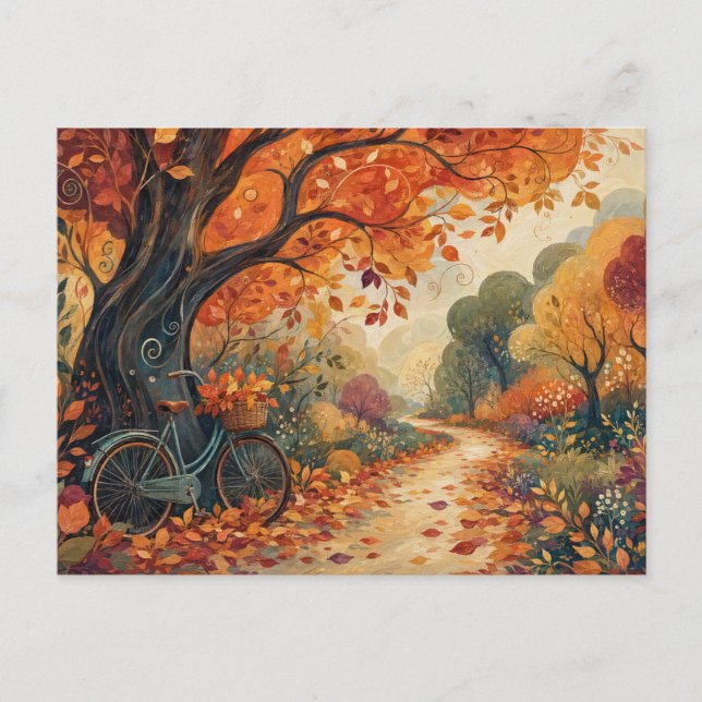 Whimsical Autumn Forest Path Illustrated Fall  Postcard (Front)