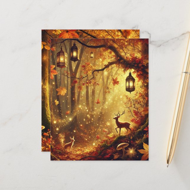 Whimsical Autumn Golden Forest Scrapbook Paper (Front/Back In Situ)