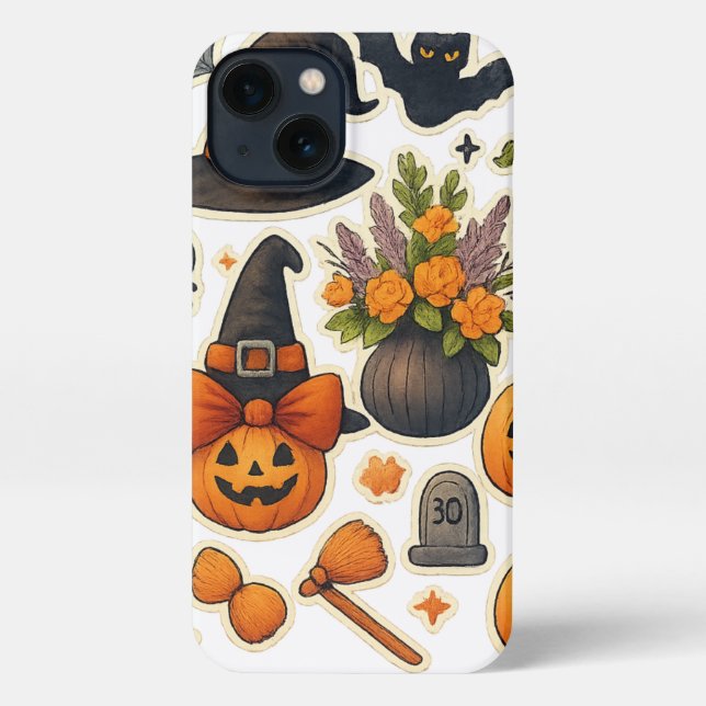 Whimsical Autumn Halloween Cat iPhone Case – Cute  (Back)