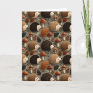 Whimsical Autumn Hedgehog & Mushroom Pattern Card