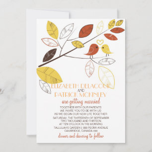 Whimsical Autumn Lovebirds Wedding Invitation