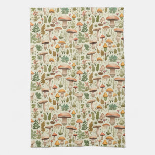 Whimsical Autumn Mushroom Forest Seamless Pattern Kitchen Towel