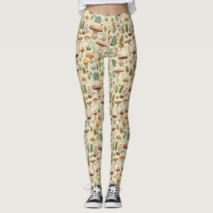 Whimsical Autumn Mushroom Forest Seamless Pattern Leggings