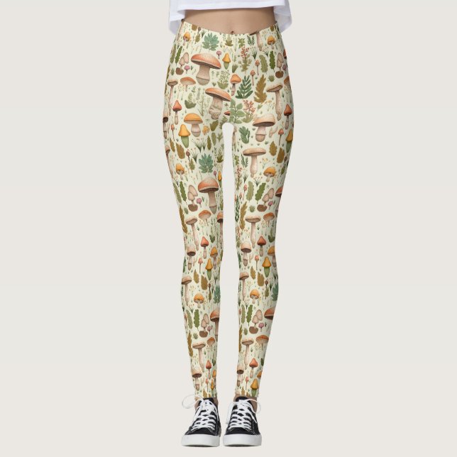Whimsical Autumn Mushroom Forest Seamless Pattern Leggings (Front)